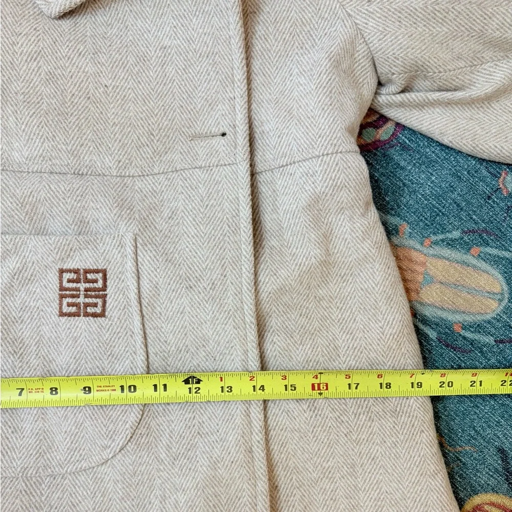 Vintage 60s 70s Givenchy wool herringbone peacoat with embroidered insignia 6 - Picture 9 of 12